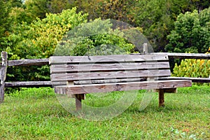Wooden Bench in Bays Mountain Park and Planetarium photo