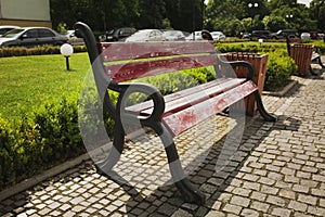 Wooden bench in the central park of Uzhgorod