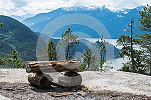 Wooden bench on cliff