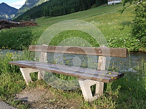 Wooden bench in forest