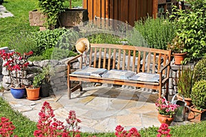 Wooden bench in the garden