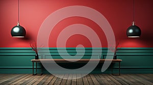 Minimalist Teal Wall With Ornamental Details Mockup In Secessionist Style photo
