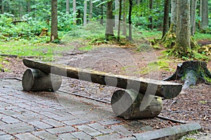 Wooden bench made of tree trunks