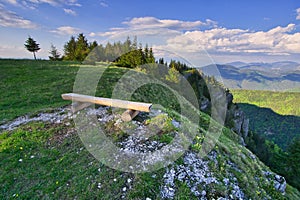 Wooden bench at Maly Salatin mountain at Low Tatras