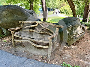 Wooden bench in New York\'s Central Park.