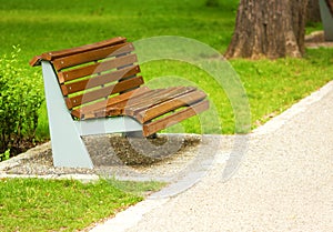 Wooden bench placed in peaceful park