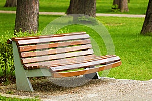 Wooden bench placed in peaceful park