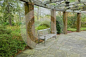 Wooden Bench by the Rose Garden at the Hillwood Mansion Museum photo