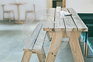 Wooden bench and table indoor