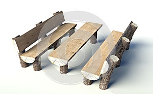 Wooden bench and table made of tree trunks