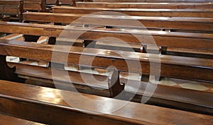 wooden benches inside a church