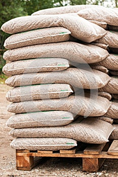 Wooden biomass in bags