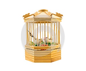 Wooden bird cage isolated on white background.