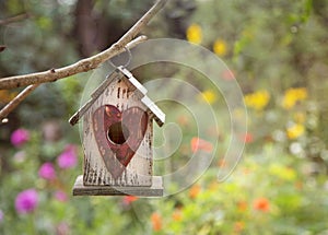 Wooden Bird House In Garden