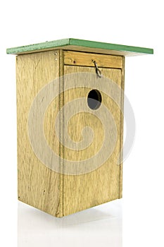 Wooden bird house side front view