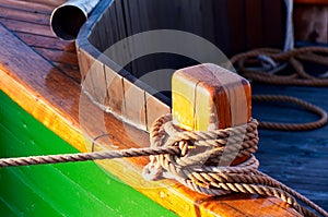 Wooden bitt with rope