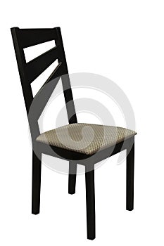 Wooden black chair with soft gray seat on white isolated background