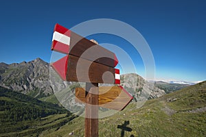 Wooden blank sign post