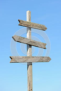 Wooden blank sign post