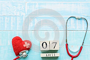 Wooden Block calendar for World health day, April 7.