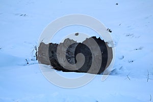 Wooden block covered with snow in Gulmarg Village in the middle of Himalaya mountain at Kashmir