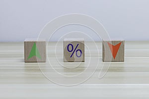 The wooden block with a down arrow symbol changes to up-down and percent
