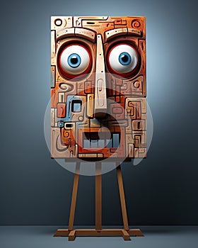a wooden block with a face made of different types of items. generative ai