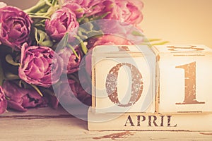 Wooden Block with Fools Day Date, 1 April