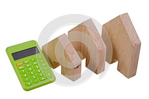 Wooden block house and calculator