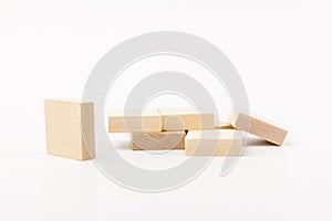 Wooden block toy  isolated over white background. space for text