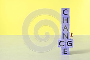 Wooden block in the word chance to change sign mean what on vivid colorful background wood cube business concept