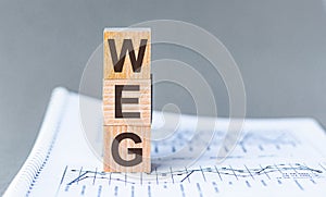 Wooden block with words WEG. Concept image of WEG