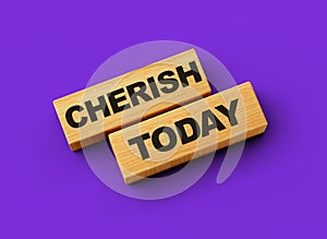 Wooden blocks cherish today word isolated background 3d illustration