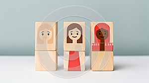 Wooden blocks with faces of different people. Diversity human resources concept