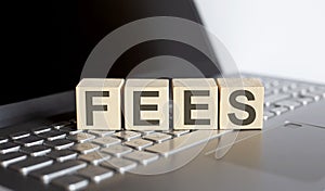 Wooden blocks with FEES text of concept on the laptop