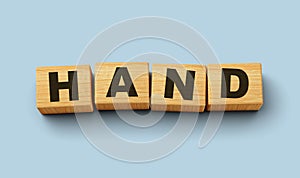 Wooden blocks Hand word concept isolated background 3d illustration