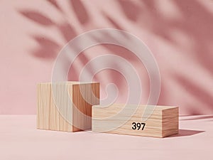 Wooden blocks with number 397 on pink background