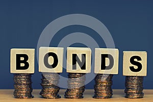 Wooden blocks with the word Bonds. Equivalent loan photo