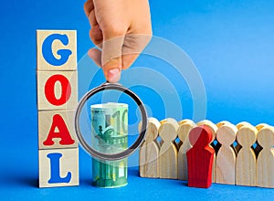 Wooden blocks with the word Goal and business team. Planning financial goals in a company. Business strategy. Cooperation and