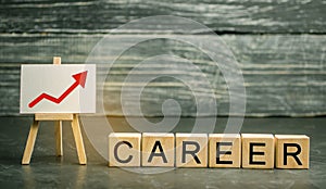 Wooden blocks with the words Career and the up arrow. personal and career growth, self-development, success, progress and