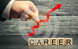 Wooden blocks with the words Career and the up arrow. personal and career growth, self-development, success, progress and