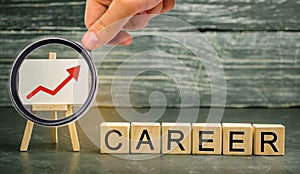 Wooden blocks with the words Career and the up arrow. personal and career growth, self-development, success, progress and