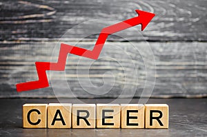 Wooden blocks with the words `Career` and the up arrow. personal and career growth, self-development, success, progress and potent