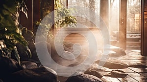 wooden blurred spa interior