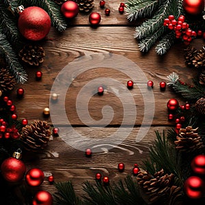 Wooden board with Christmas elements - ai generated image