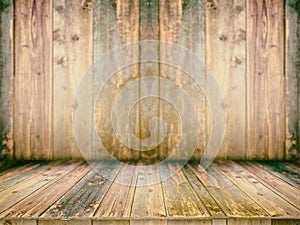 Wooden board empty table in front of blurred background