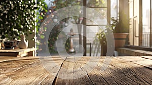 Wooden board empty table in front of blurred background. Mock up for display of product