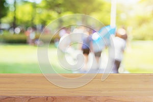 Wooden board empty table in front of blurred background. Perspec