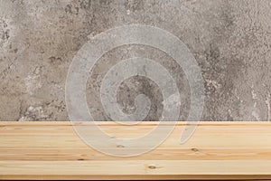 Wooden board empty table in front of a blurred background. Perspective brown wood with blurry grunge or old wall backdrop - can be