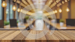 Wooden board empty table in front of blurred background. Perspective brown wood over blur in coffee shop - can be used for display